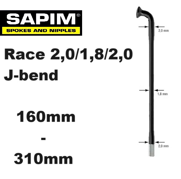 Sapim Race Zwart (166-310mm) J-bend