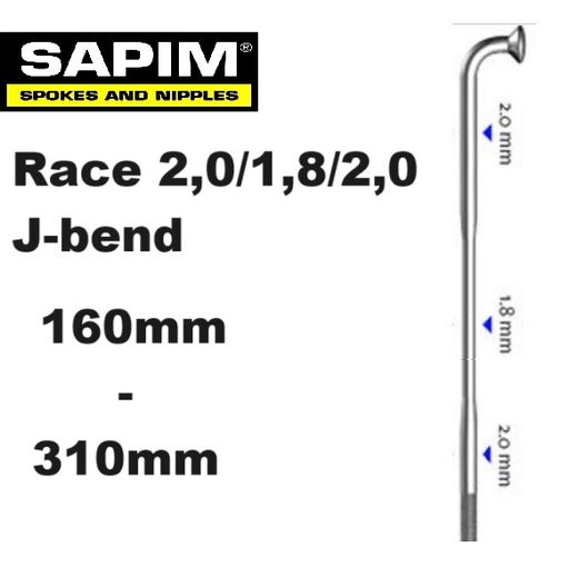 Sapim Race Zwart No Thread (om in te korten) - J-bend